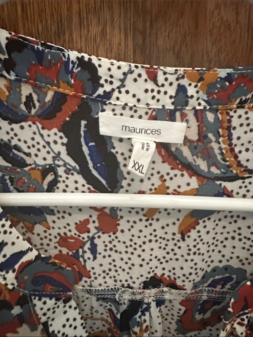 Maurice’s XXL Women's White Floral Blouse with Navy & Mustard Accents - Picture 2 of 6